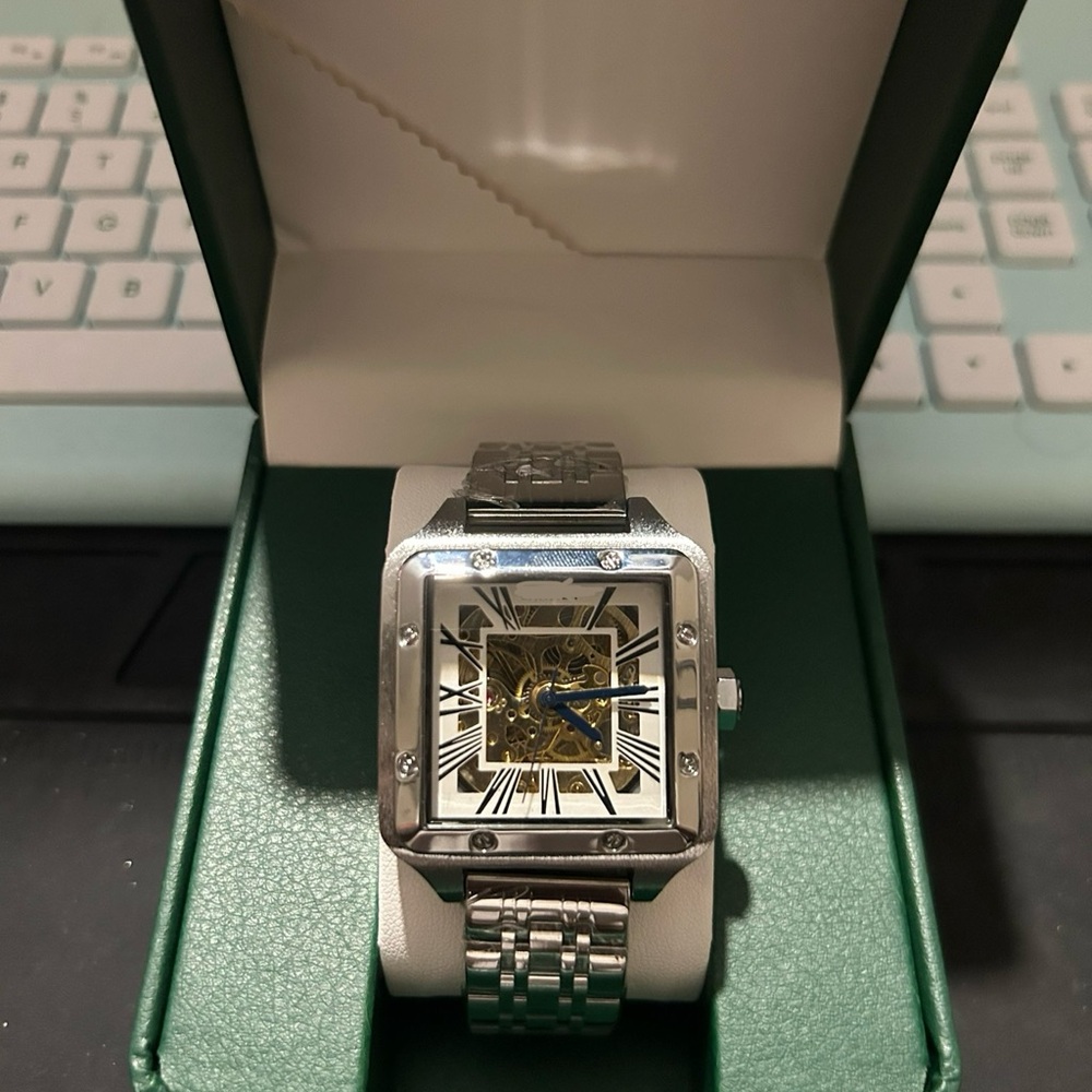 Silver Square Face Watch with Roman Numerals